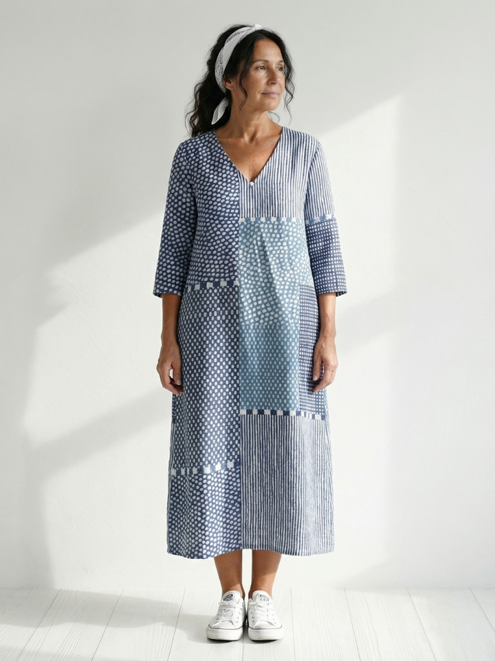 Sylvie | Patchwork V-Neck Midi Dress