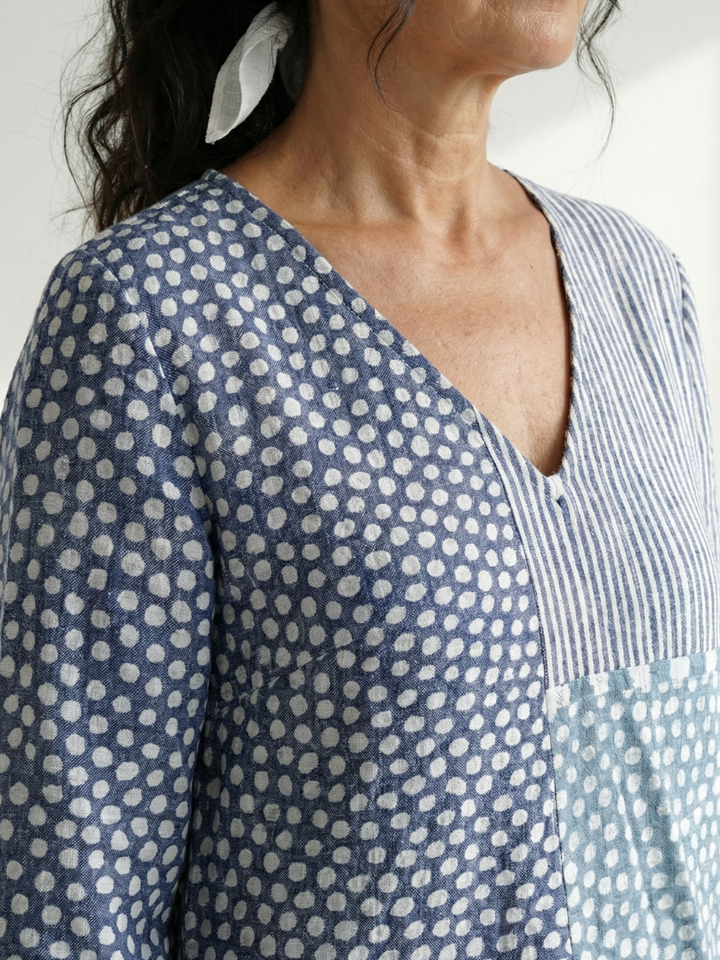 Sylvie | Patchwork V-Neck Midi Dress