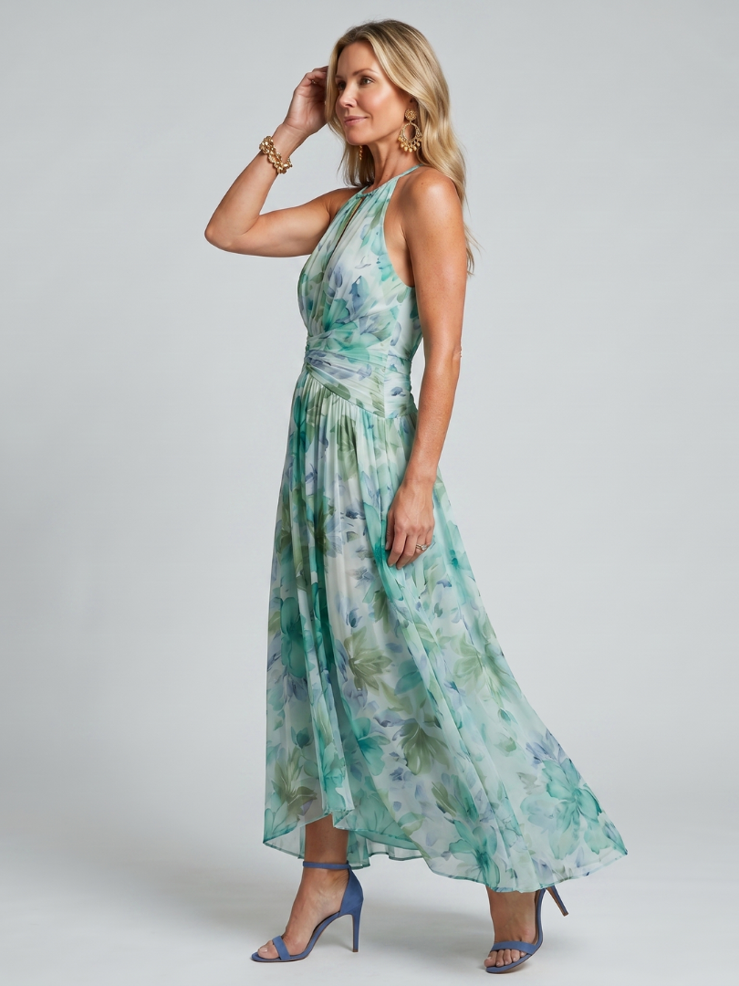 Seraphina | Pleated Keyhole Midi Dress