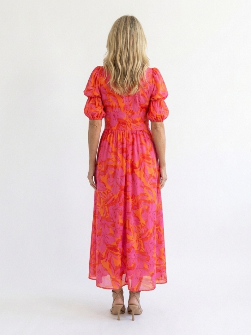 Gabrielle | Floral V Neck Puff Sleeve Midi Dress