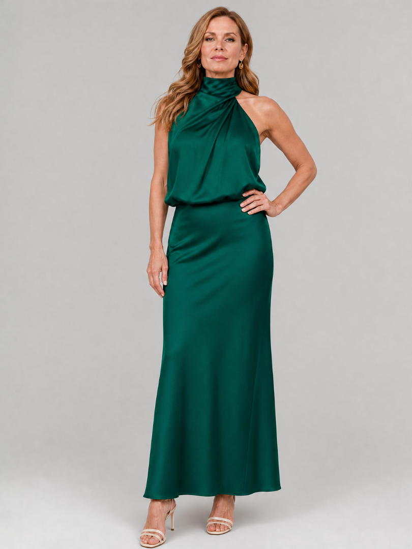 Celeste | Draped-Neck Midi Dress