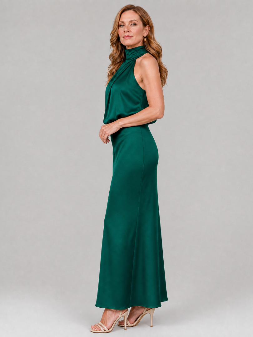 Celeste | Draped-Neck Midi Dress
