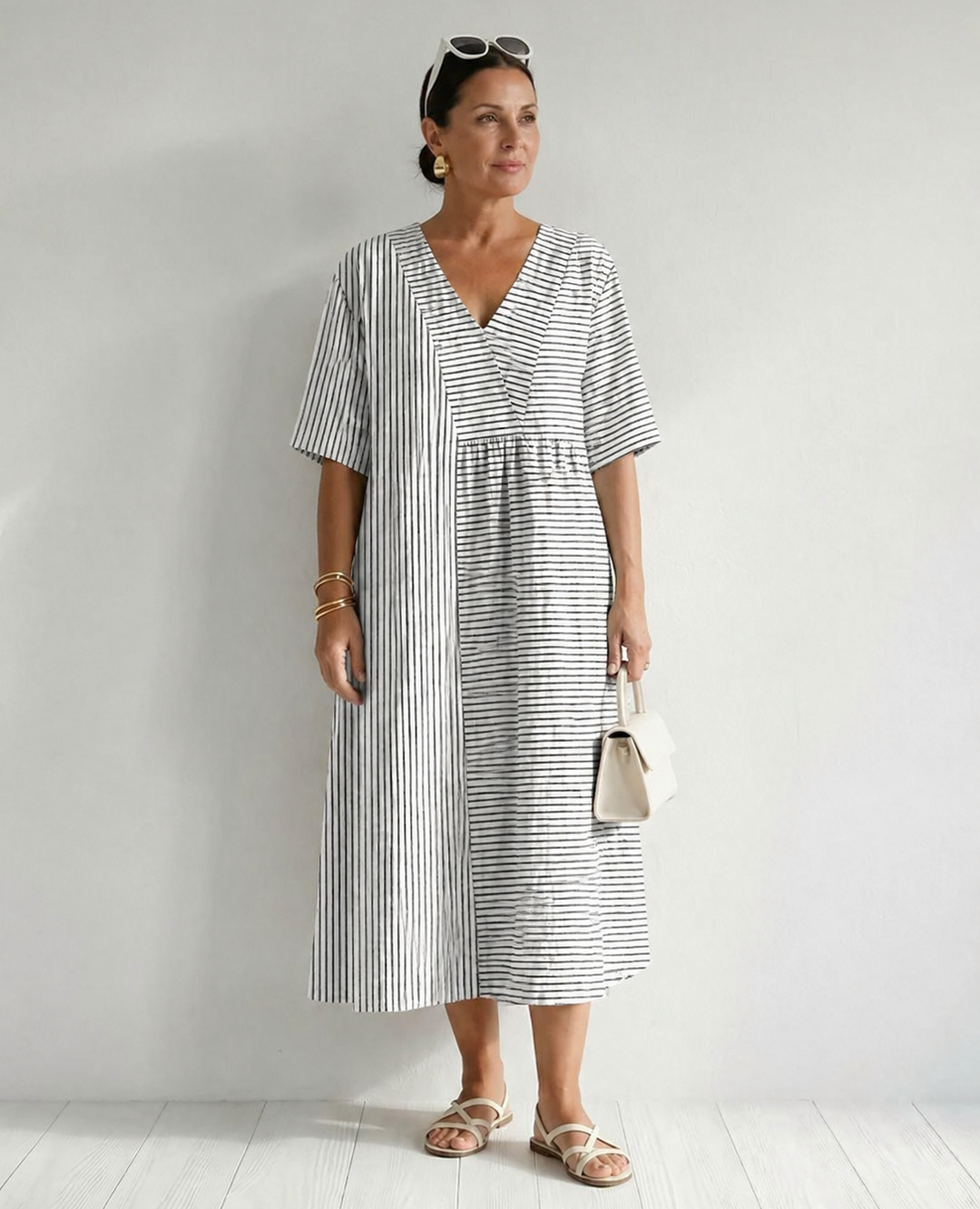 Ingrid | Vintage Striped V-Neck Dress