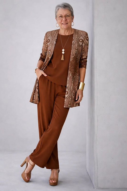 Lydia | Brown Patterned Layered Set